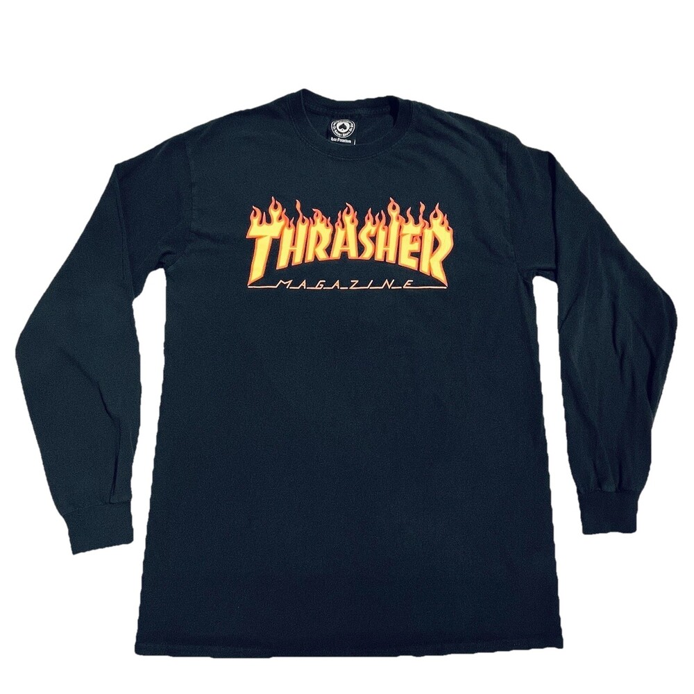 Thrasher Magazine Shirt Skateboarding Sellout Logo Long Sleeve Flames Y2K 90s